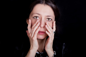 Closeup portrait of anxious woman
