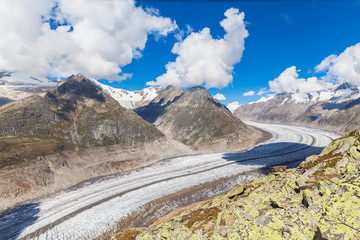 View of the Aletsch glacier on Mountains