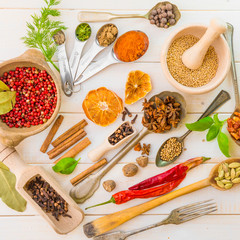 spoons with herbs and spices