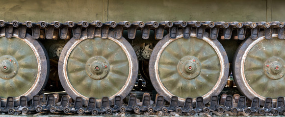 Detail view of dirty tank track.