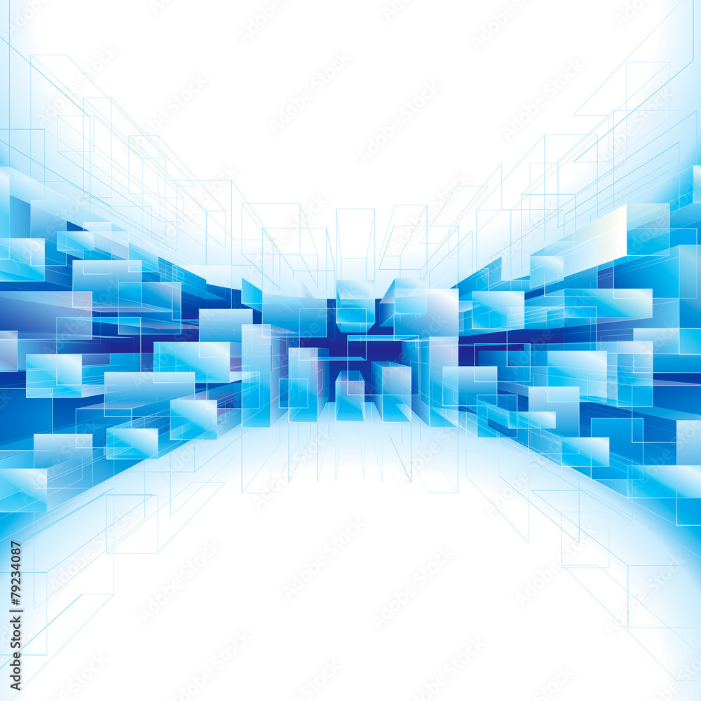 Poster Abstract blue perspective structure background.
