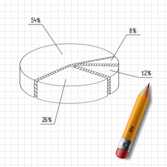 wooden pencil and graph drawn on a sheet of notebook