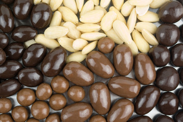variety of almonds in chocolate