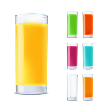 set of glasses with juice isolated on white background