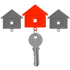 the key to the lock and key chain in the form of house