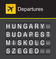 Hungary flip alphabet airport departures, Budapest