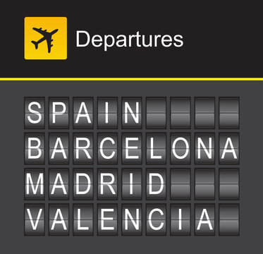 Spain flip alphabet airport departures, Spain, Barcelona