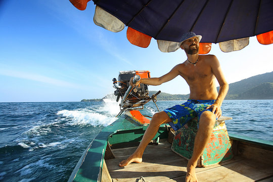 Tanned Man On The Boat Thailand Vacation