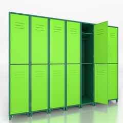 Empty green lockers isolate on white background