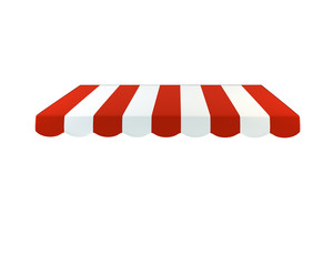 Colorful striped awning on a white background. 3D illustration - 79236069