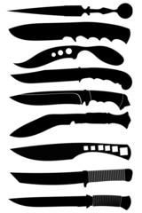 Set of black silhouettes of knives. Vector illustration
