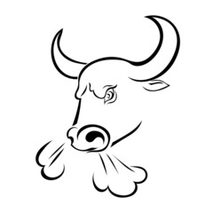 Angry bull's head with the steam from his nostrils isolated on w