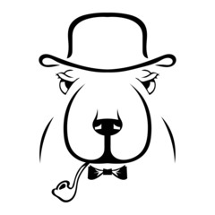 Silhouette of a dog in a hat and a pipe. Hipster. English style.