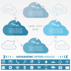 Timeline infographic design template with blue cloud tags