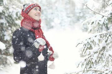 snowfall nature portrait of woman health beauty