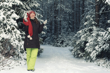 woman in winter forest