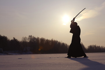 Japanese ninja winter portrait