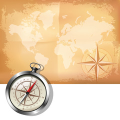 World map with compass