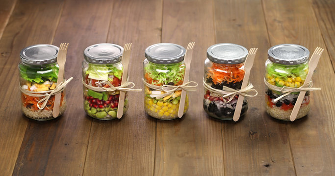 homemade healthy salad in glass jar