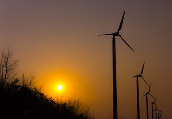 Silhouette wind turbine