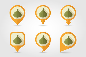 Garlic mapping pins icons with long shadow