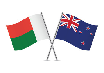 Madagascar and New Zealand flags. Vector illustration.