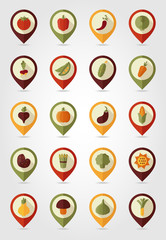 Vegetable mapping pins icons with long shadow