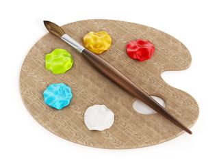 Palette, paints and paintbrush