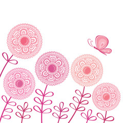 Decorative vintage spring flowers with butterfly.