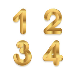 Golden alphabet. Set of metallic 3d numbers.