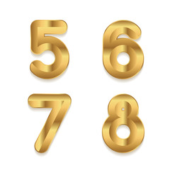 Golden alphabet. Set of metallic 3d numbers.