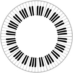 round black and white piano keyboard frame