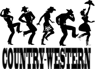 Country-western dance and music silhouette banner