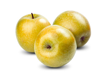 Isolated yellow apples on white. Fresh diet fruit with vitamins
