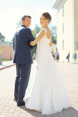 Naklejka premium wedding, engagement rings exchange of young, dress ring