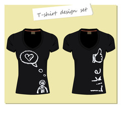 Black women's t-shirts with the label. Print design - different