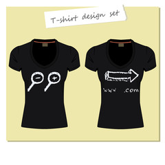 Black women's t-shirts with the label. Print design - different