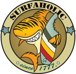 funny tiger shark surfer illustration