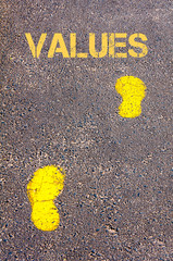 Yellow footsteps on sidewalk.Values message