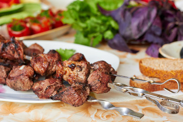 Shish kebab on skewers
