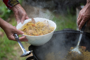 Pilaf, cooked outdoors