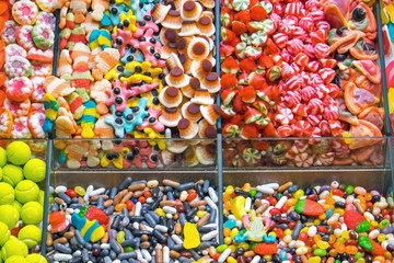 Colourful confectionary at the Boqueria market in Barcelona