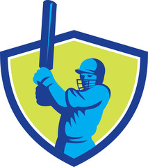Cricket Player Batsman Batting Shield Retro