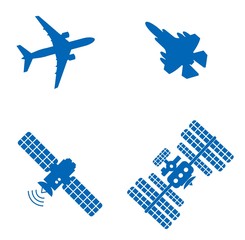 Transport aérien et satellite en 4 icônes