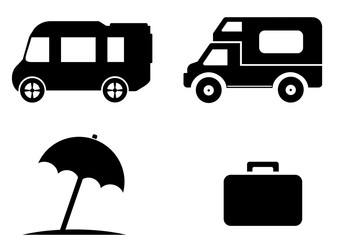 Camping-car et vacances en 4 icônes