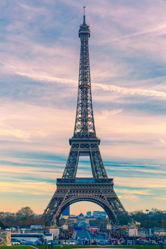 Eiffel tower at winter suset in Paris, France