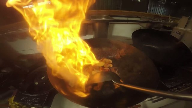 Cooked on the wok and thai food
