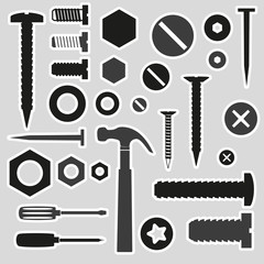 Obraz premium hardware screws and nails with tools stickers eps10