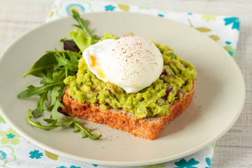 Whole wheat toasted bread with avocado and poached egg