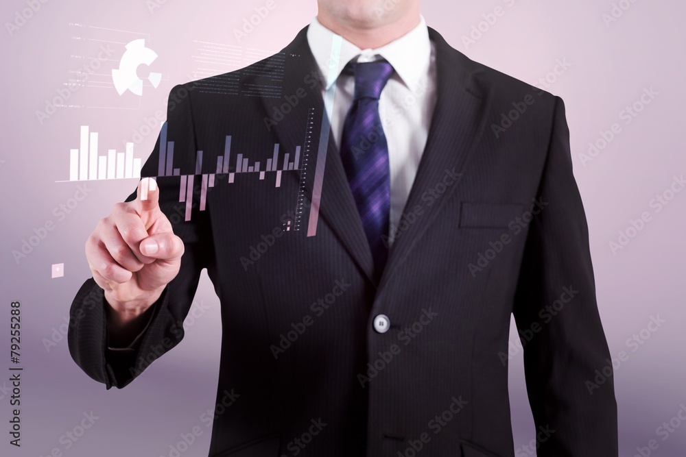 Poster Composite image of businessman standing and pointing